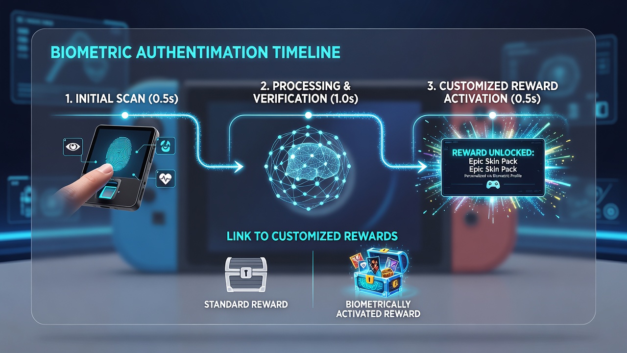 Mobile gaming interface displaying customized reward pop-up after biometric verification on a tablet device
