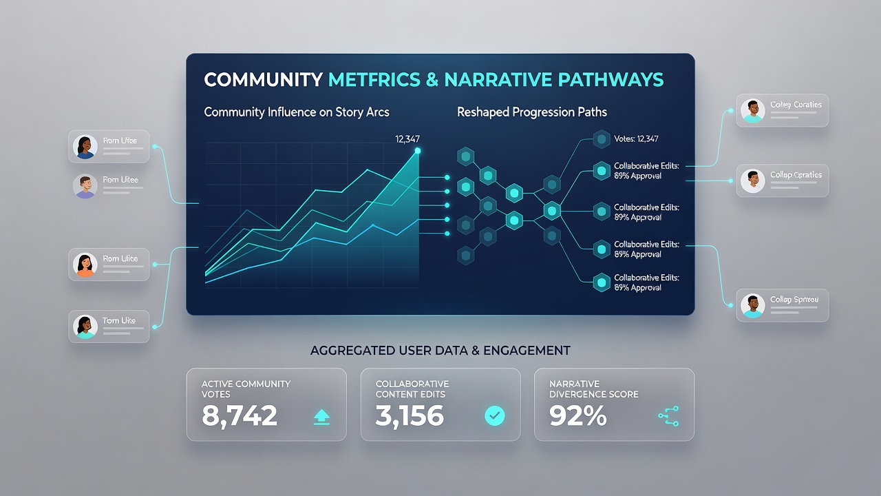 Analytics dashboard displaying narrative path adjustments based on player community data