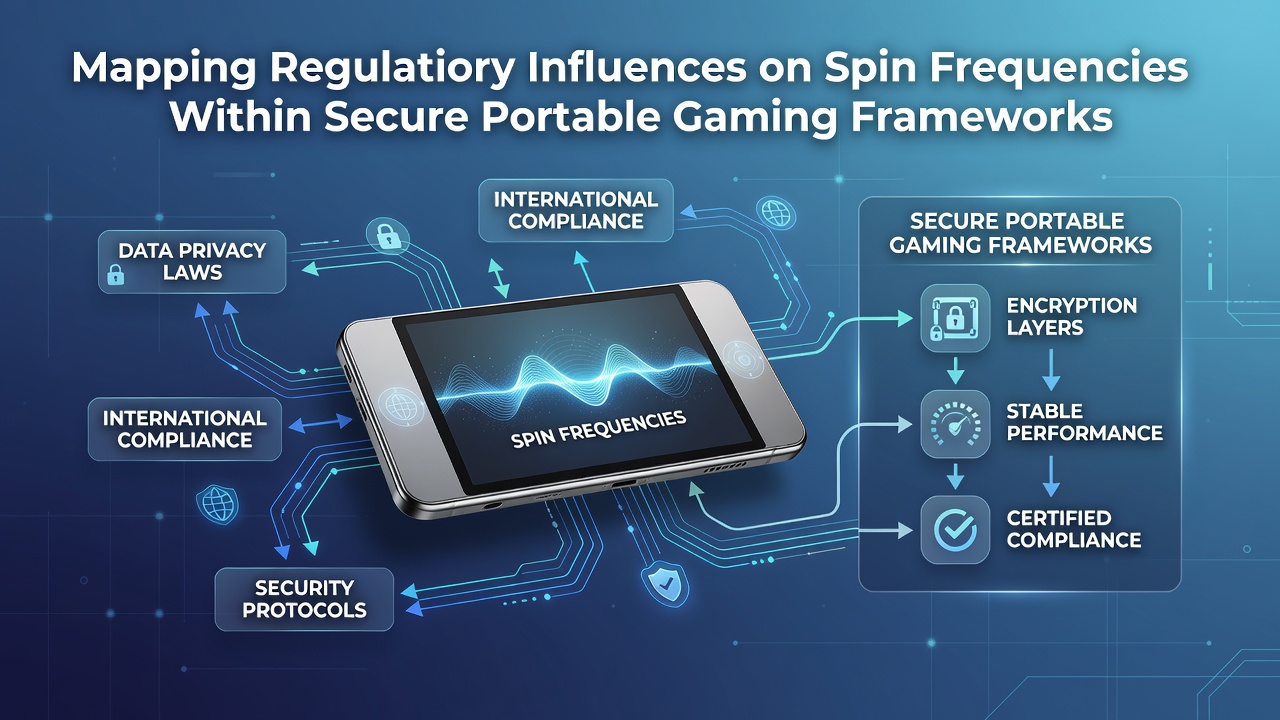 Regulatory mapping diagram showing influences on spin frequencies in secure mobile gaming frameworks