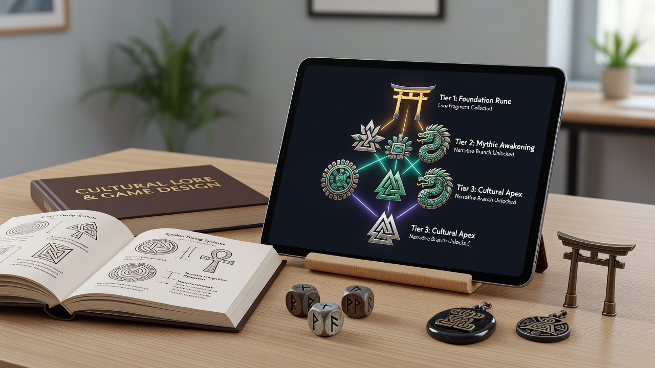 Community feedback visualization in a quest game dashboard showing data loops connecting player symbol selections to updated tiered access rules on mobile screens