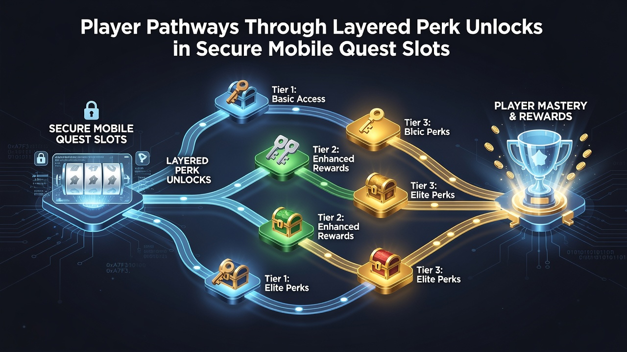 Secure mobile gaming dashboard displaying perk unlock pathways and verification checkpoints