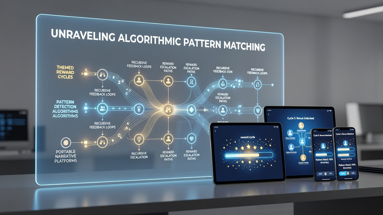 Diagram illustrating reward cycle integration with pattern matching in mobile narrative environments